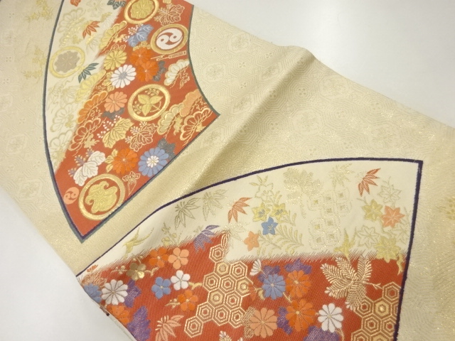 地紙に松菊・宝尽くし模様織出し袋帯